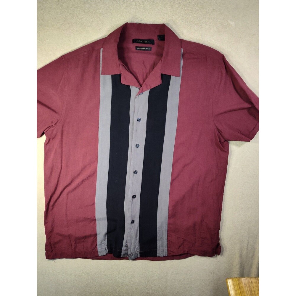 Men’s Axist Washable Silk Burgundy Short Sleeve Button Up Shirt Large